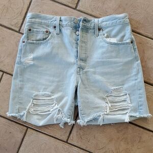 Levi's 501 Button Fly Blue Distressed Jean Shorts, 29